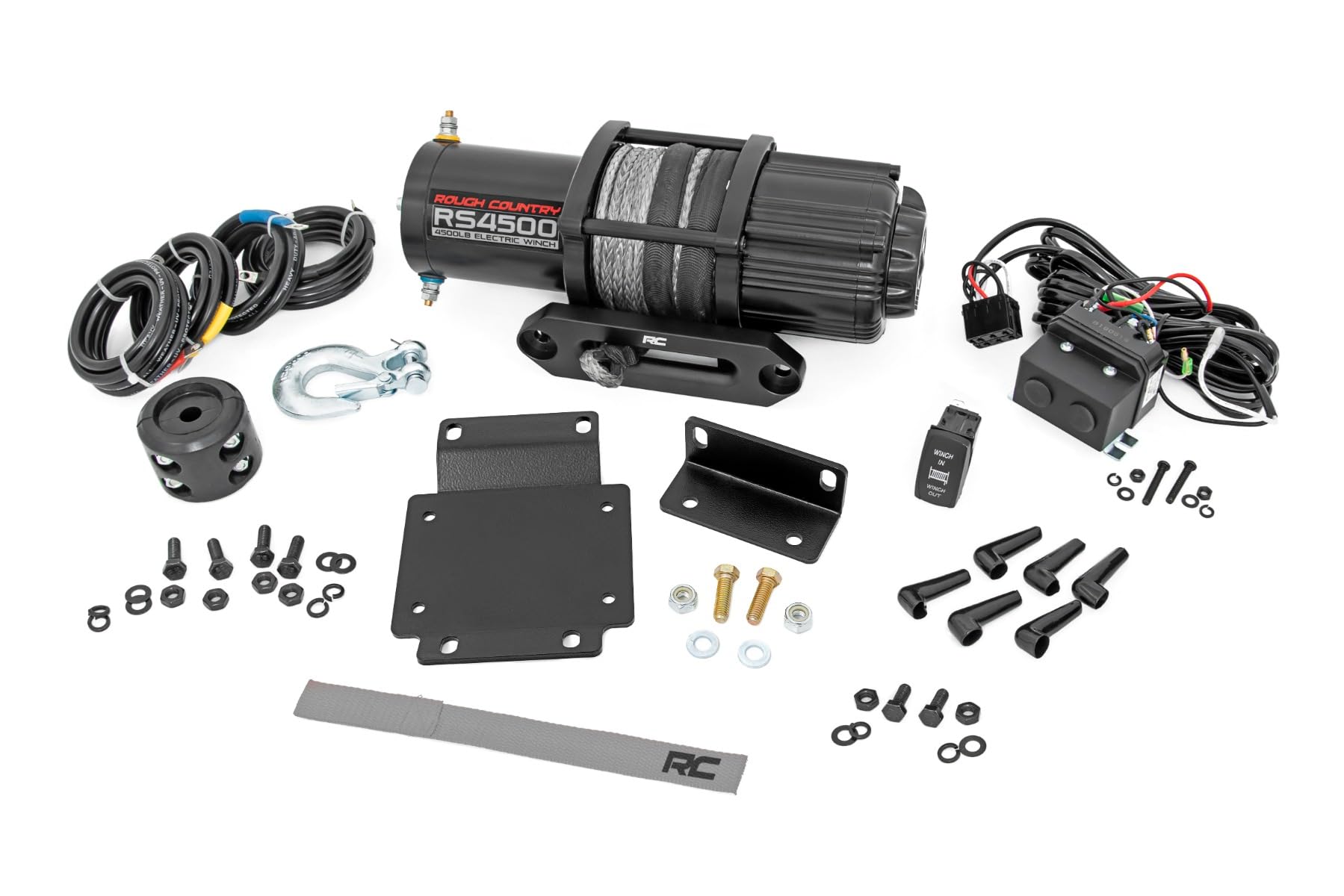 Rough Country Winch Mount Kit with RS4500S Winch for Honda Pioneer 1000 (2016-2022) - 4500 LB Synthetic Rope Winch for Off-Road, Hunting & Trail Riding - Heavy Duty ATV/UTV Accessory