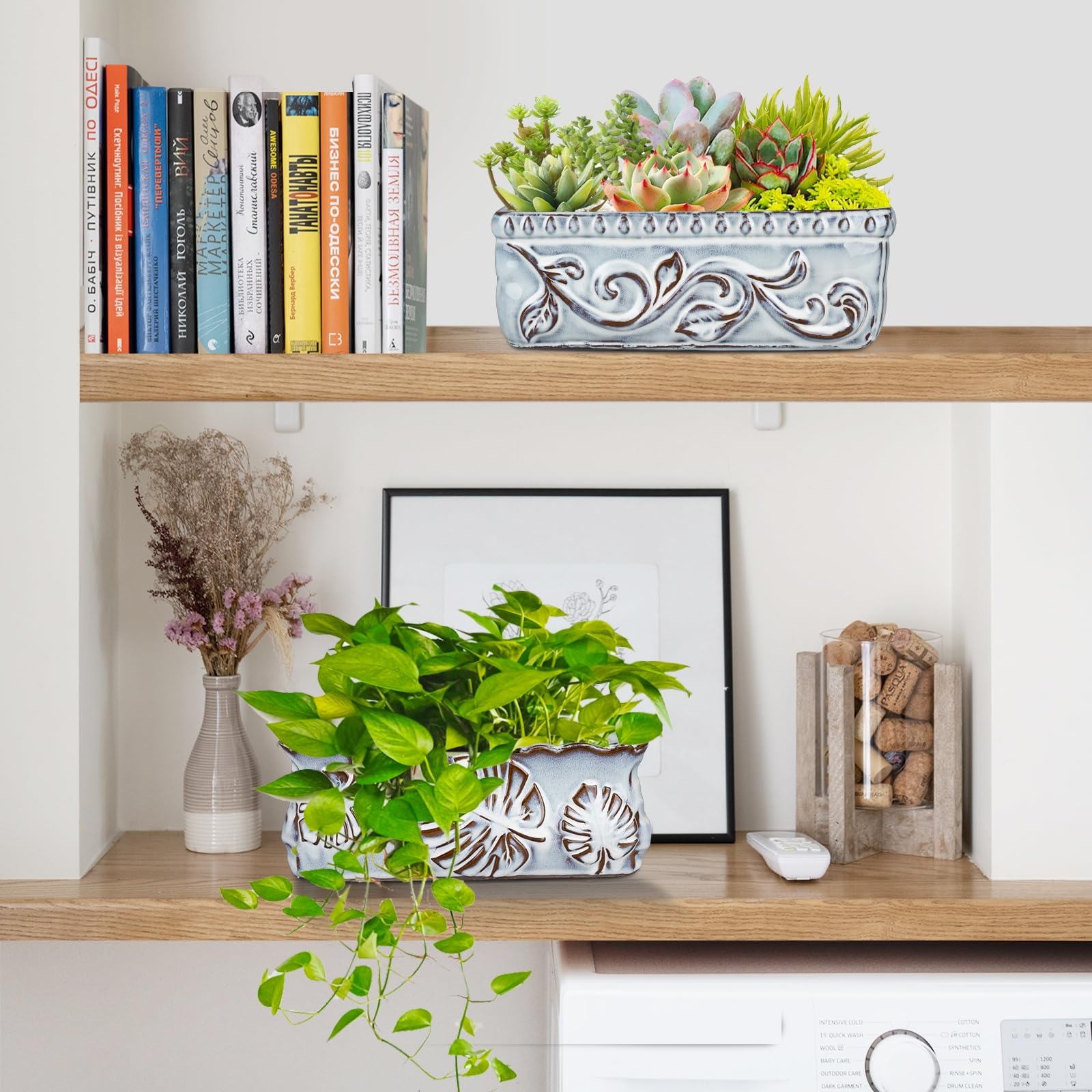 10 Inch Rectangular Ceramic Succulent Planter with Drainage Hole - Square Flower Pot for Indoor/Outdoor Plants, Bonsai & Home Decor - Perfect for Windowsills, Desks, Patios and Garden Decor