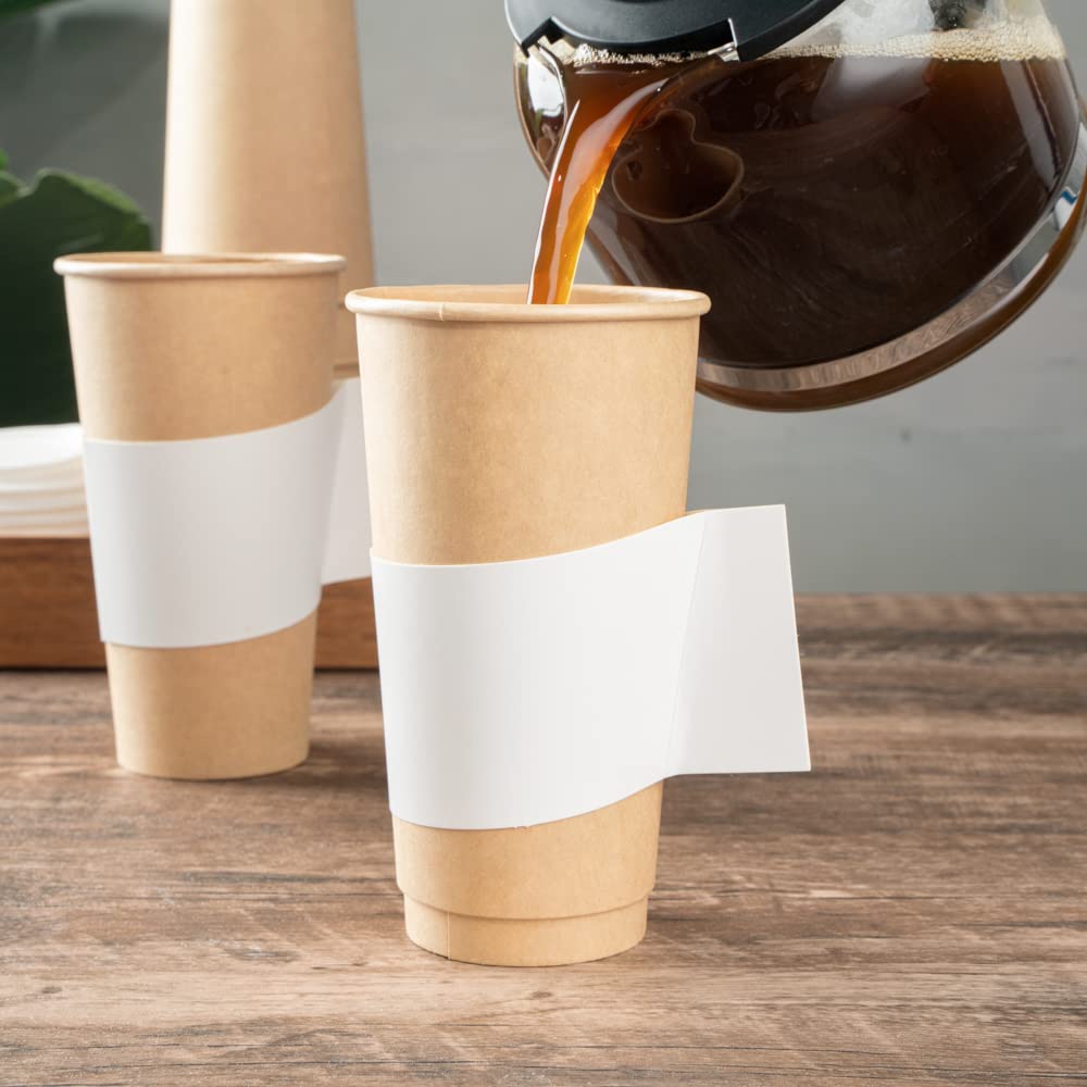 Restpresso Disposable Hot Coffee Sleeves with Handle - 1000 Pack White Paper Cup Jackets for 12oz, 16oz & 20oz Cups (Cups Sold Separately) - Perfect for Coffee Shops, Cafes & Takeout Restaurants
