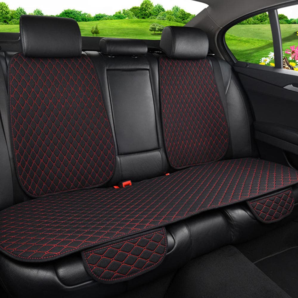 Universal Flax Car Seat Cover - 4 Seasons Rear Seat Cushion with Backrest, Breathable Auto Chair Protector & Car Mat Pad (Red) - Perfect for Road Trips, Daily Commutes & Pet Protection