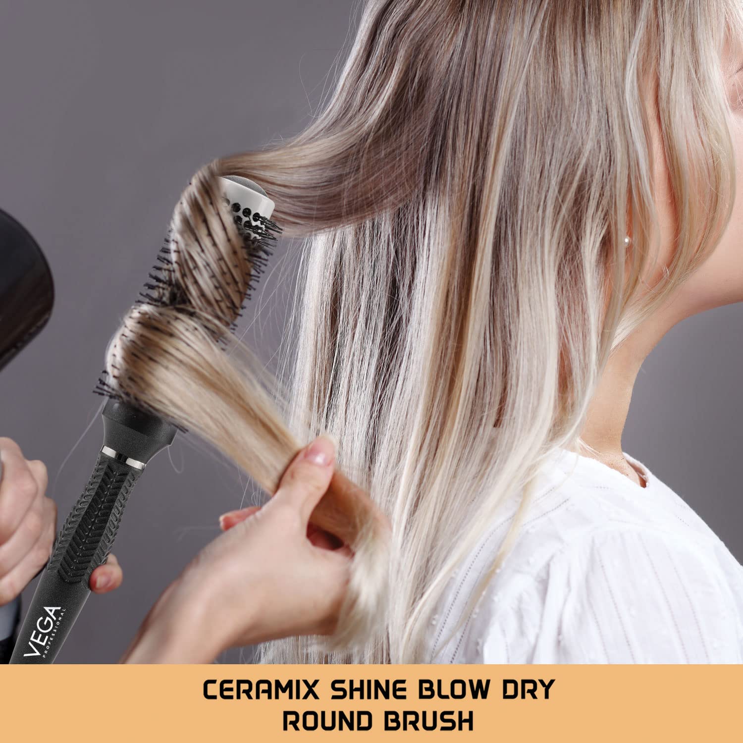 VEGA PROFESSIONAL Ceramix Shine Blow Dry Round Brush 32mm - Ionic Hair Styling Brush for Frizz Control & Shine (VPPHB-02) - Perfect for Salon-Quality Blowouts at Home