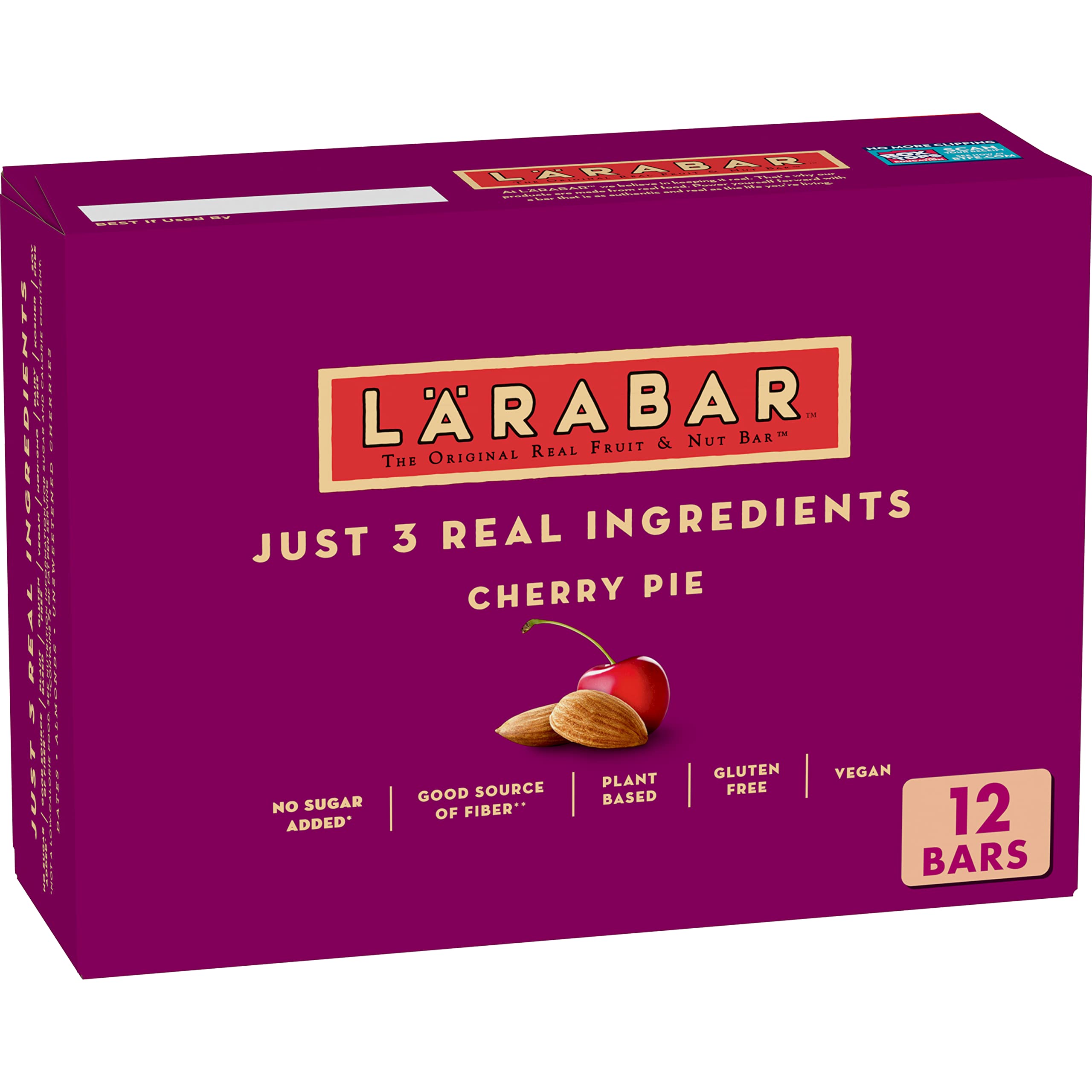 Larabar Cherry Pie Gluten Free Vegan Fruit & Nut Bars - 12 Pack (1.6 oz each) | Healthy Snack for Hiking, Workouts & On-the-Go Energy