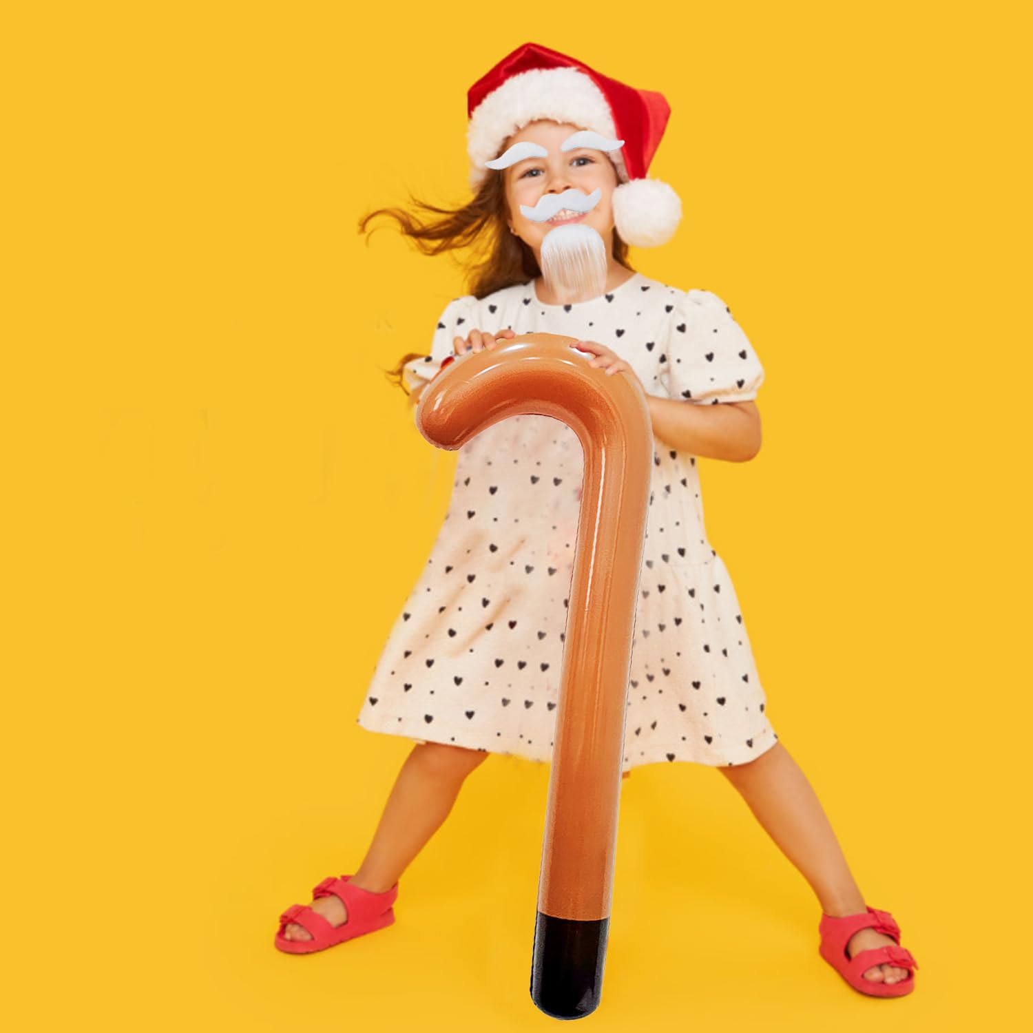 2 Pcs Inflatable Walker and Cane with Beard - Funny Old Age Costume Accessories for Men & Women - Retirement Gag Gift, Party Decoration - Perfect for Halloween, Themed Parties, and Practical Jokes