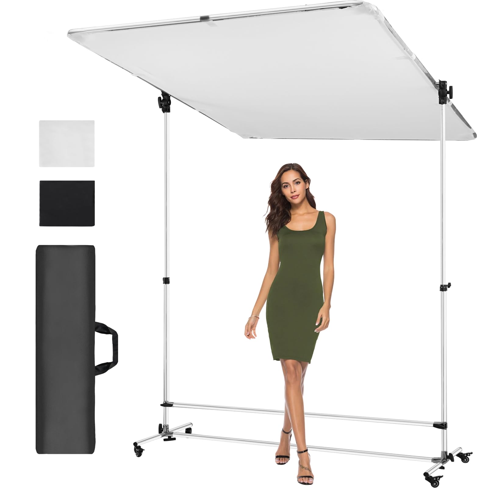 Professional 79x59inch Photography Light Diffuser - Translucent High-Quality Black Fabric, 360° Rotatable Frame & 7-10ft Adjustable Stand with 4 Casters for Studio, Portrait, Product Photography and Video Shooting