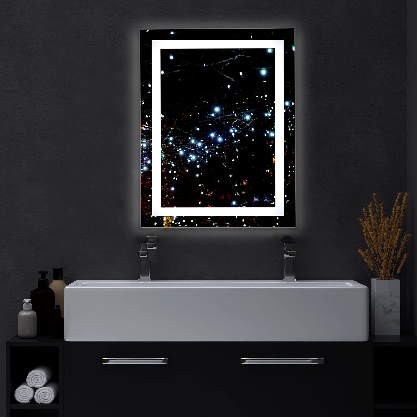 Bonnlo 28x20 Inch LED Bathroom Mirror with Anti-Fog, Backlit, Touch Screen & Dimmable Lights - Perfect Vanity Mirror for Small Bathrooms, Makeup Application and Modern Home Decor