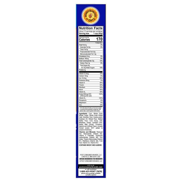Honey Bunches of Oats with Almonds Breakfast Cereal - Crunchy Honey Granola Clusters & Sliced Almonds, Family Size 18oz Box - Perfect for Quick Breakfasts, Snacking & Family Meals