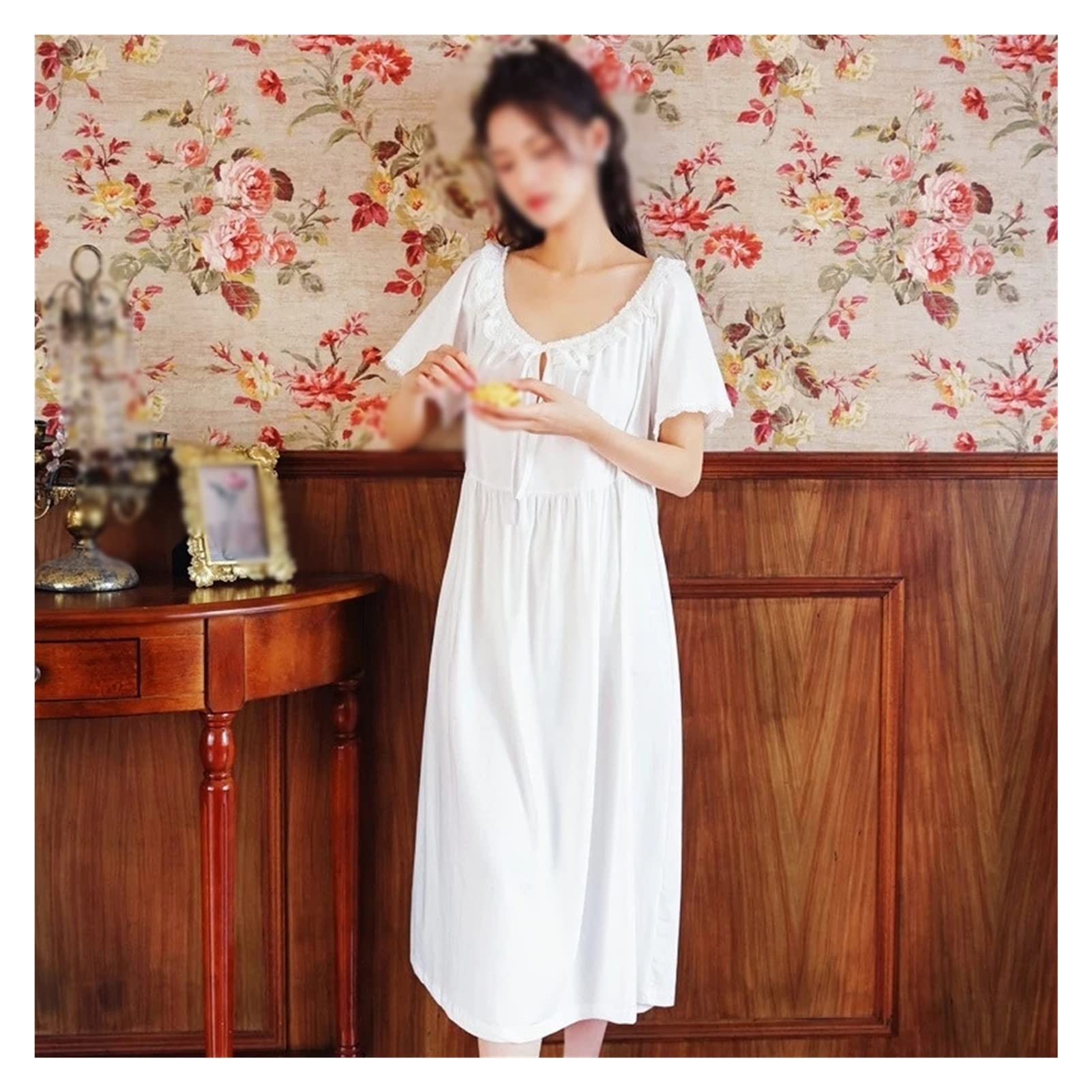 Women's Cotton Long Nightdress - Soft & Romantic Short-Sleeve Pajama Set for Princess Style Sleepwear (Color A, Size M) | Perfect for Lounging, Sleepovers & Cozy Nights