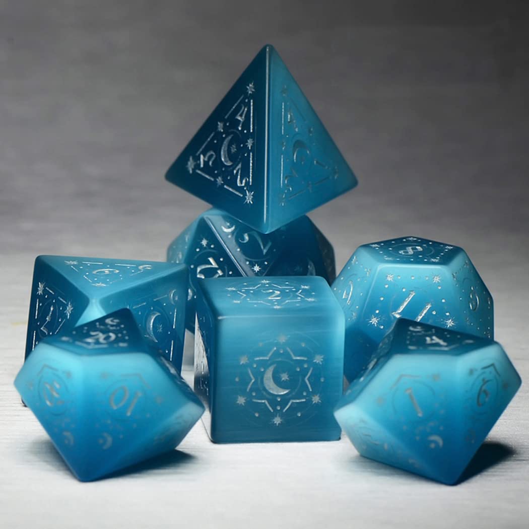 Premium Aqua Blue Opal D&D Dice Set - 7-Piece Polyhedral RPG Dice for Dungeons & Dragons, Pathfinder, TRPG Tabletop Games - Perfect for Adventurers, GMs & Fantasy Role-Playing Enthusiasts