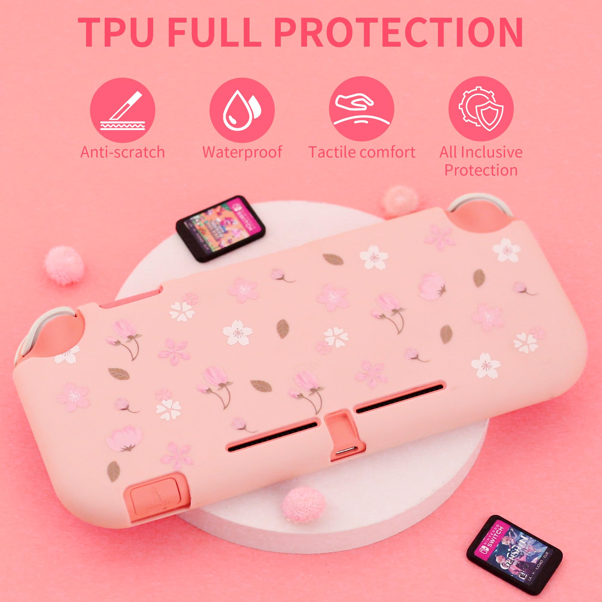 Premium Nintendo Switch Lite Carrying Case with 10 Game Card Slots - Protective Travel Bag Includes TPU Skin, Screen Protector, Adjustable Shoulder Strap, Wrist Strap & 2 Sakura Thumb Grips - Perfect for Gaming On-The-Go, Travel Protection & Switch Lite Accessories Storage