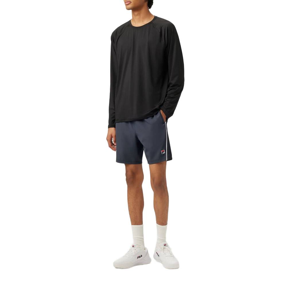 Fila Men's Piped Stretch Woven Shorts - Comfortable Athletic Casual Shorts for Men (Ebony/White) | Perfect for Gym, Running, Workout & Summer Outdoor Activities