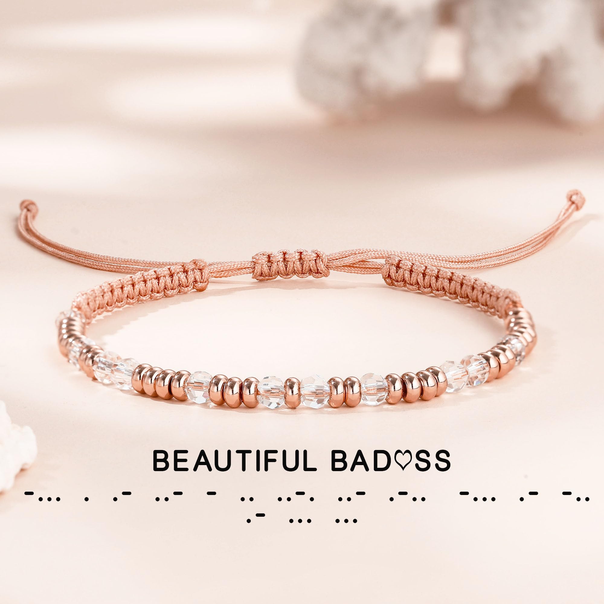 **Btysun Morse Code Bracelets for Women - Inspirational Pink Braided Friendship Jewelry, Best Friend Birthday Gift, High School Graduation Gift, Christmas Stocking Stuffer for Her & Mom 2025 - Perfect for Daily Wear, Special Occasions & Meaningful Gifting**