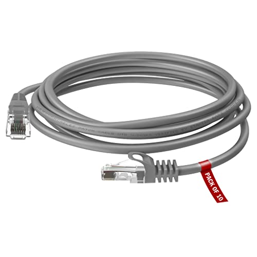 10-Pack 5ft Cat6 Ethernet Cables - Snagless Grey Patch Cords for High-Speed Internet, Gaming, Home & Office Networking - Cat 6 Network Cable Bulk Set (5 Feet)