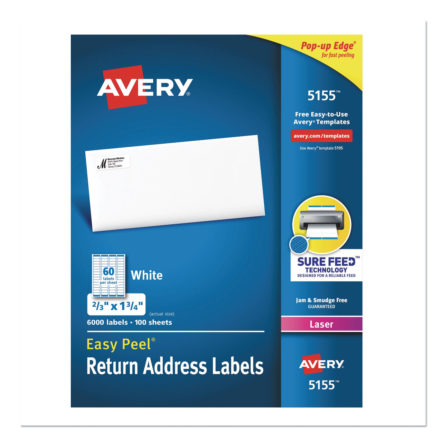 Avery® Easy Peel White Address Labels with Sure Feed Technology for Laser Printers, 0.66