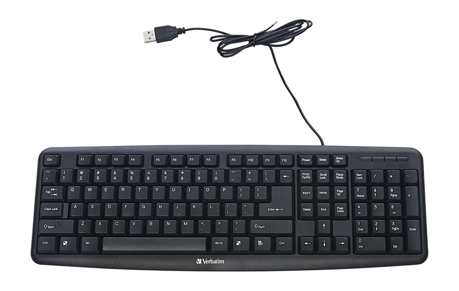 Verbatim Slimline Wired USB Keyboard with Numeric Keypad - Plug & Play Full-Size Computer Keyboard for PC & Laptop - Adjustable Tilt Legs, Durable Design (Black 99201) - Perfect for Office Work, Gaming & Home Computing