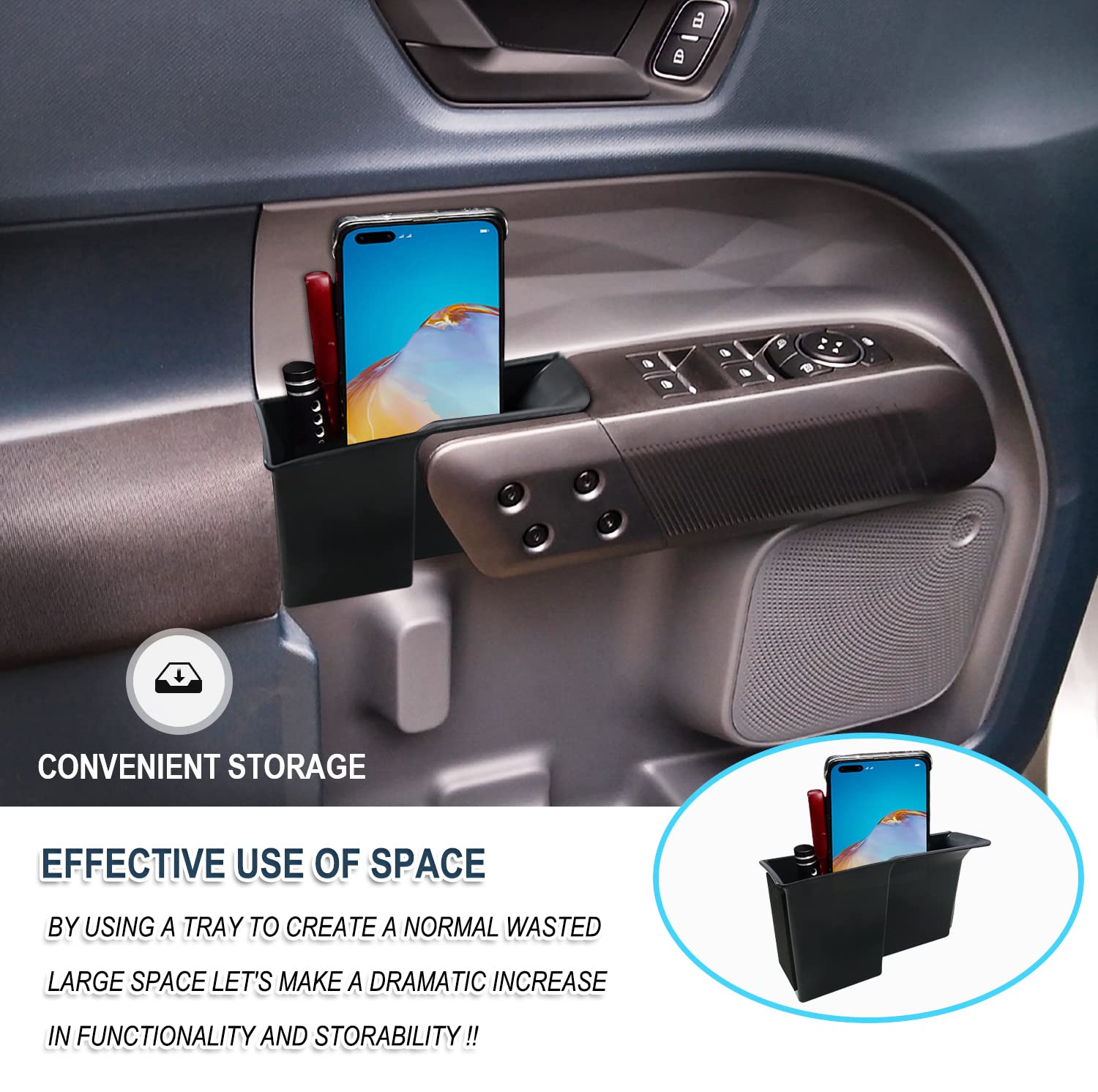 Ruiya 2022-2025 Ford Maverick Door Storage Box Organizer | Car Door Tray Accessories for Secondary Storage | Perfect for Road Trips, Camping & Daily Commute