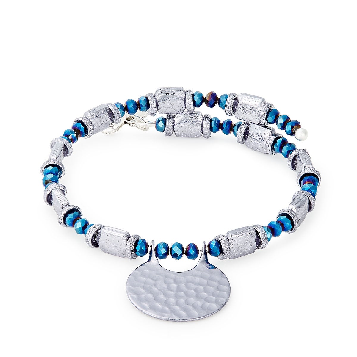 Hammered Blue Wrap Bracelet - Handmade Boho Jewelry for Women, Adjustable Beaded Wrap Bracelet - Perfect for Casual Wear, Festivals, and Everyday Accessories