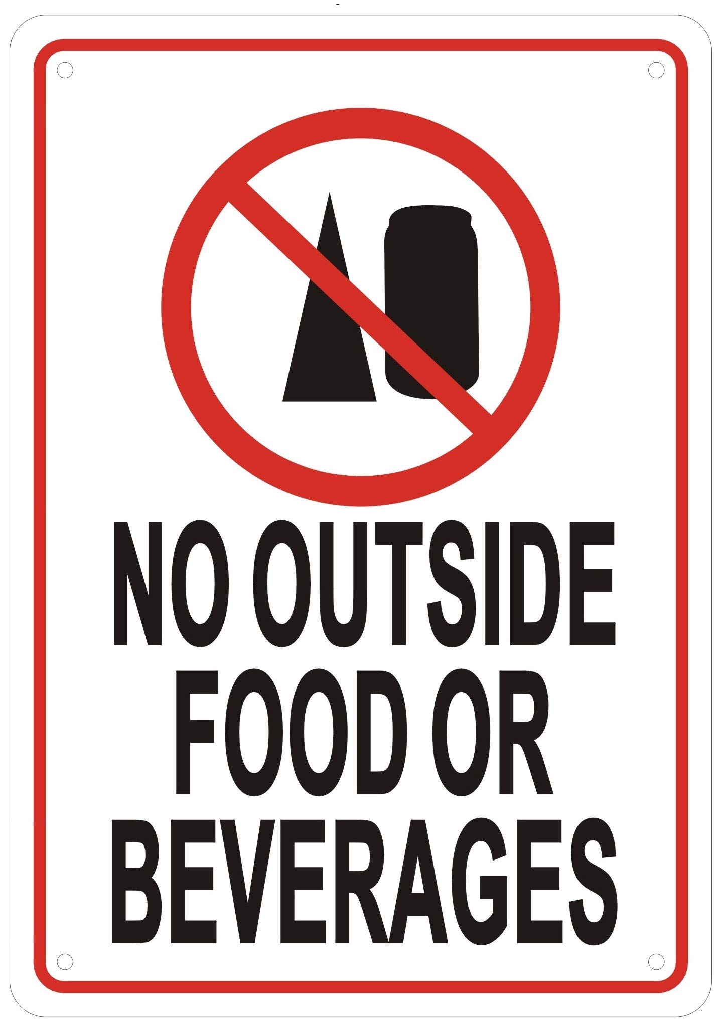 NO Outside Food OR Beverages Sign - 7x10 Inches, White - Perfect for Restaurants, Cafes, and Office Break Rooms