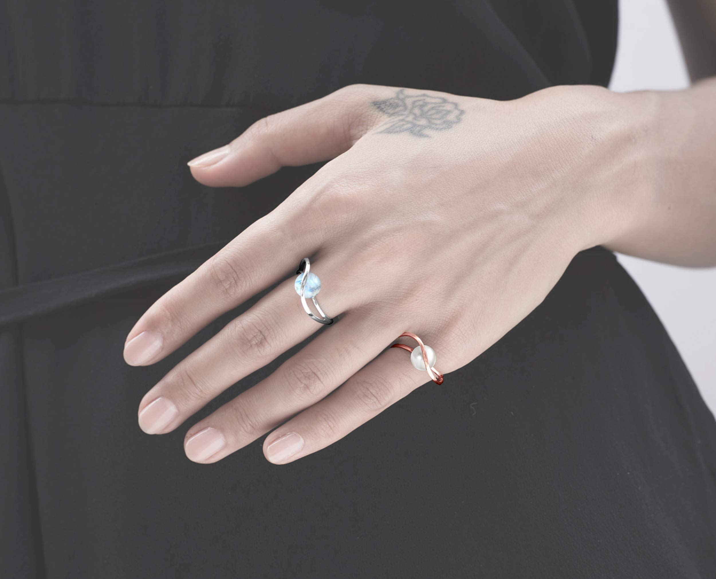 Majade Pearl Engagement Ring - 14K Rose Gold Solitaire June Birthstone Wedding Band | Handmade Minimalist Non-Diamond Promise Ring for Brides, Anniversaries & Special Occasions