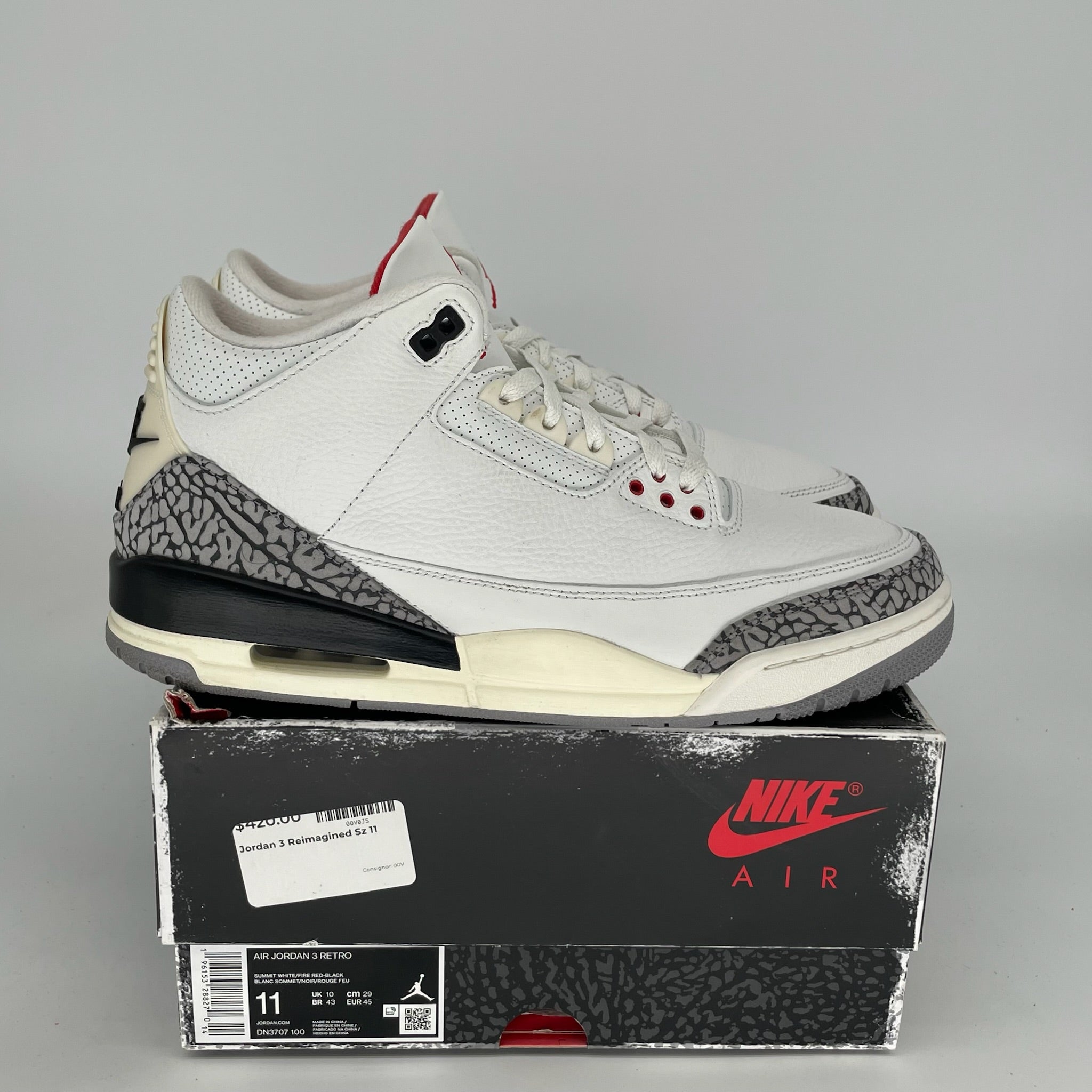 Original Air Jordan 3 White Cement Reimagined Men's Basketball Shoes - Size 11 (DN3707-100) | Retro Sneakers for Streetwear & Casual Outfits