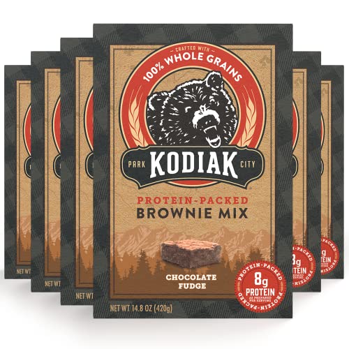 Kodiak Cakes Protein Brownie Mix - 100% Whole Grain Chocolate Brownies with 8g Protein Per Serving - No Preservatives, Non-GMO, Gluten Free - Chocolate Fudge Flavor, 14.8oz (Pack of 6) - Perfect for Healthy Snacks, Post-Workout Recovery & Family Desserts
