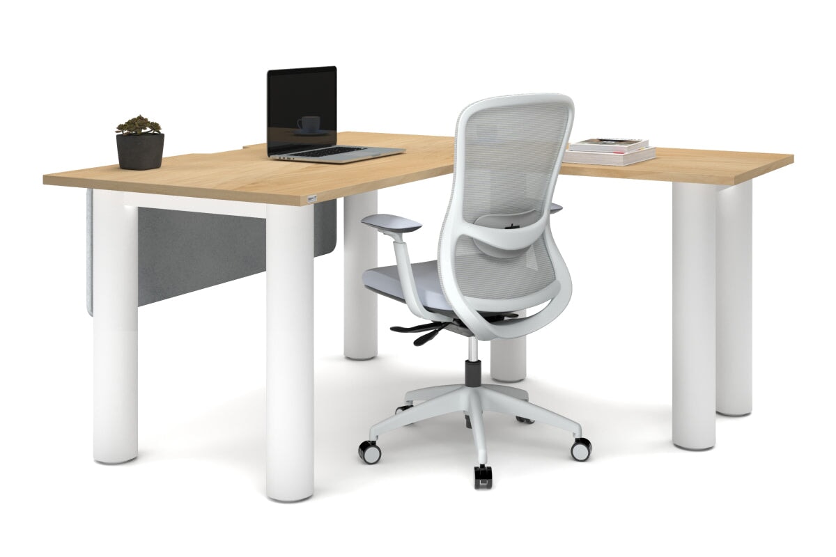 L-Shaped Corner Office Desk with Quadro Cylinder Legs - 1400L x 1550W, Cable Management Scallop - Perfect for Home Office, Study Room & Workspace Organization