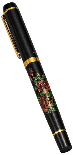 Yamanaka Maki-e Urushi Lacquer Fountain Pen - Handcrafted Rose Design Luxury Writing Instrument for Calligraphy, Business & Gift Giving