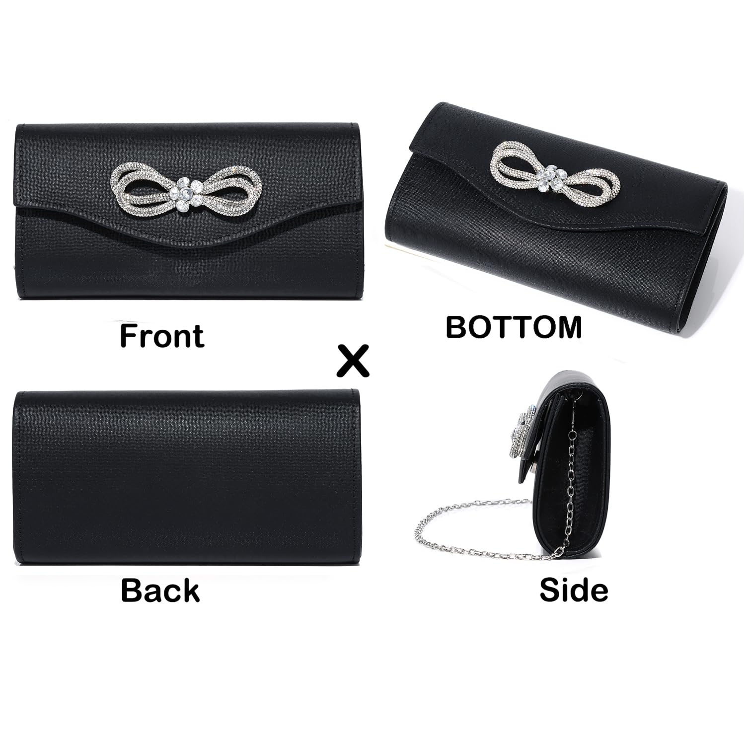 Elegant Women's Diamond Bow Rhinestone Clutch Purse for Wedding, Prom, Cocktail Party & Formal Events - Sparkling Evening Handbag for Special Occasions