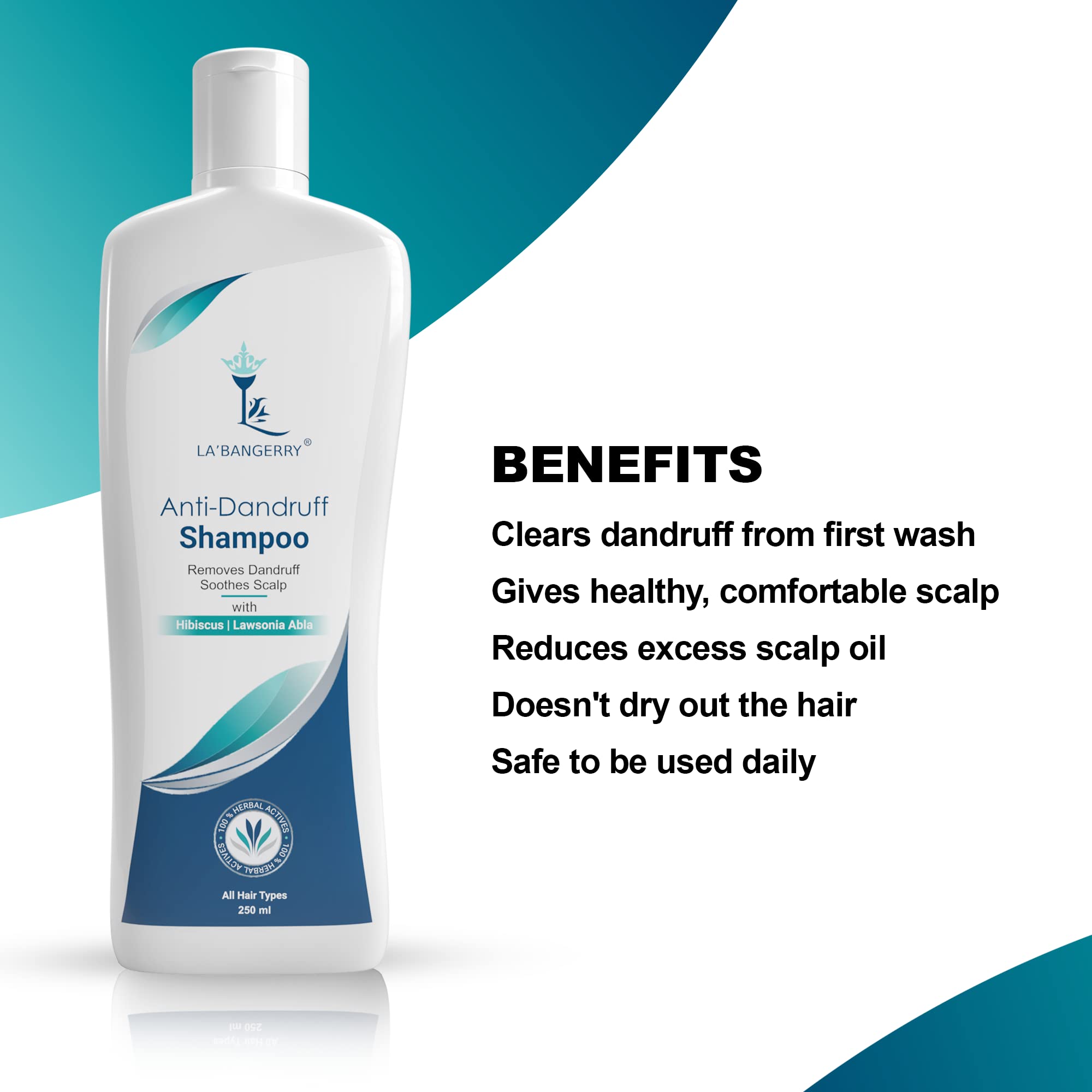 LA'BANGERRY Anti Dandruff Shampoo & Conditioner Set for Dry Scalp Treatment - Sulfate Free, Paraben Free with Hibiscus & Aloe Vera Extract - Dandruff Relief & Scalp Soothing for Men & Women (2 x 250ml) - Perfect for Daily Hair Care & Scalp Health Maintenance