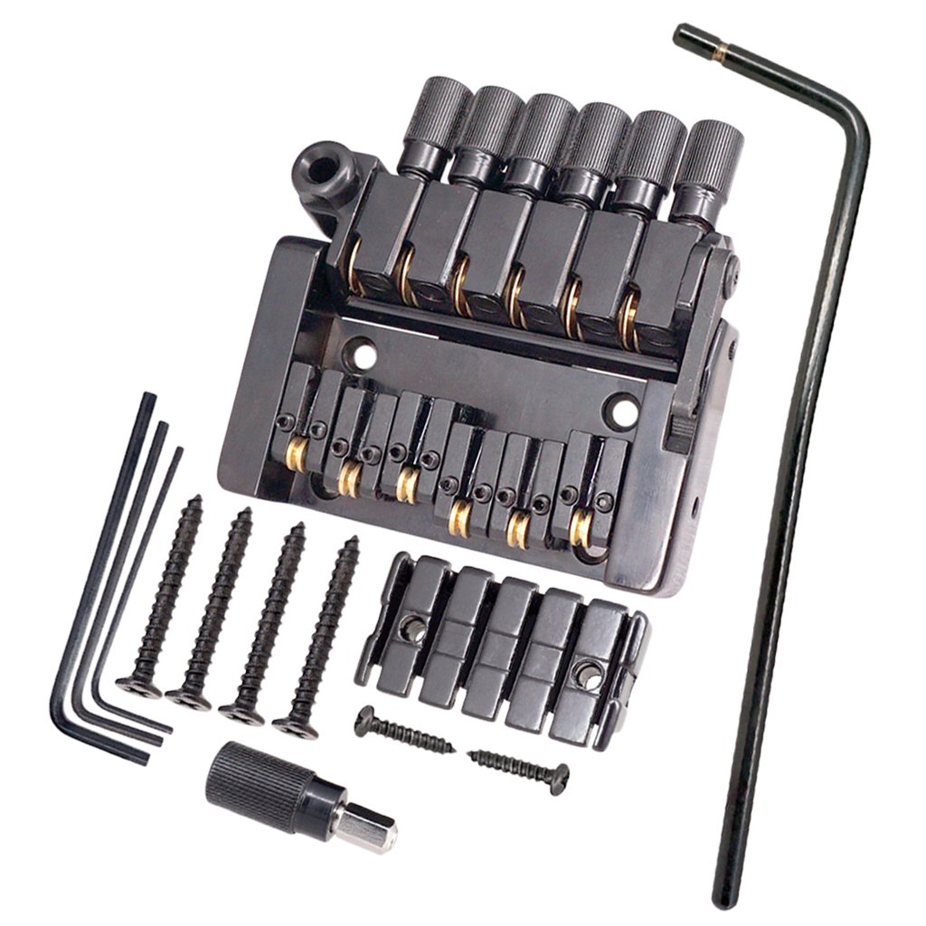 KESOTO 6-String Electric Guitar Hardtail Bridge Saddle - Black Top Load Tailpiece Set with Wrench & Screws | Perfect for Guitar Repair, Upgrades & DIY Maintenance