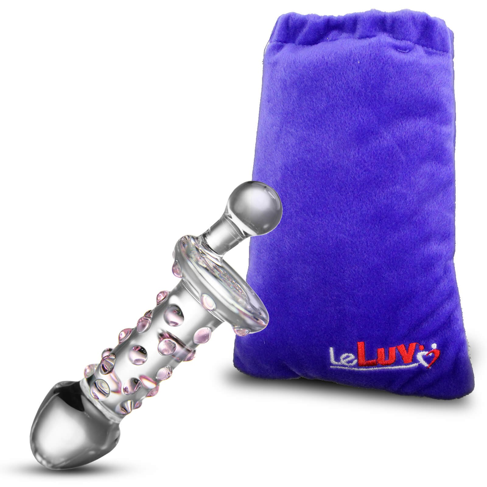 Premium LeLuv Pyrex Glass Nubby Dildo & Butt Plug Set - 3 Piece Pink Pearl Sex Toy Kit with Luxury Padded Pouches | Sensual Play, Couples Intimacy & Solo Pleasure for Women & Men