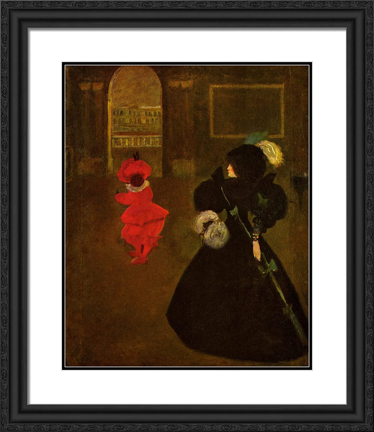 Aubrey Beardsley Masked Woman With a White Mouse - 20x23 Black Ornate Framed Art Print with Double Matting - Vintage Gothic Wall Decor for Living Room, Bedroom & Office