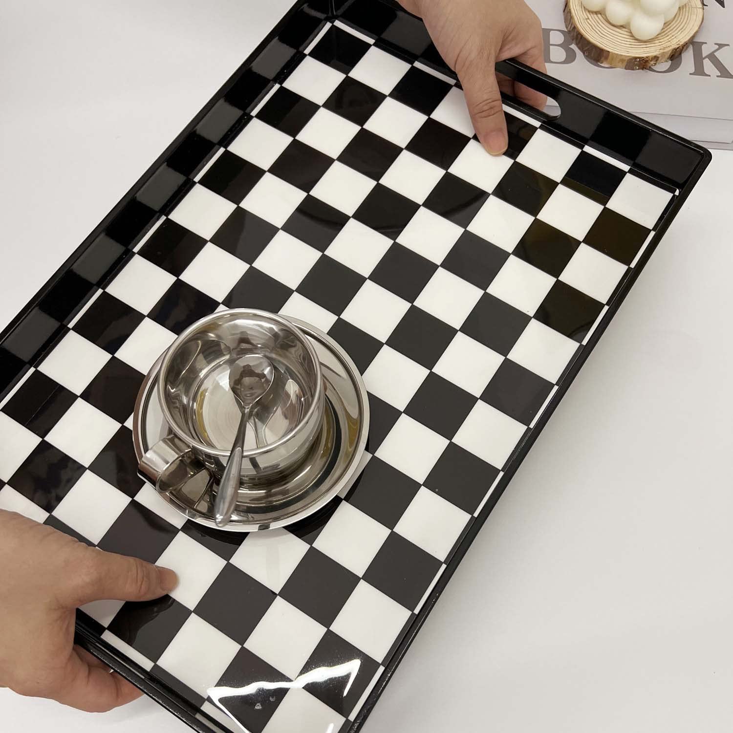 Zosenley Marble Pattern Decorative Tray with Handles - 15.6