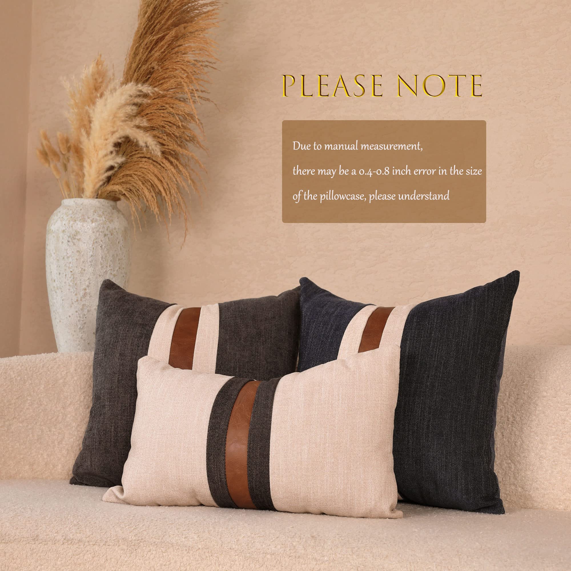 BOYSUM 12x20 Inch Faux Leather Throw Pillow Covers - Farmhouse Decorative Outdoor Accent Pillows for Couch, Sofa & Bed (Black) - Perfect for Living Room, Patio & Home Decor