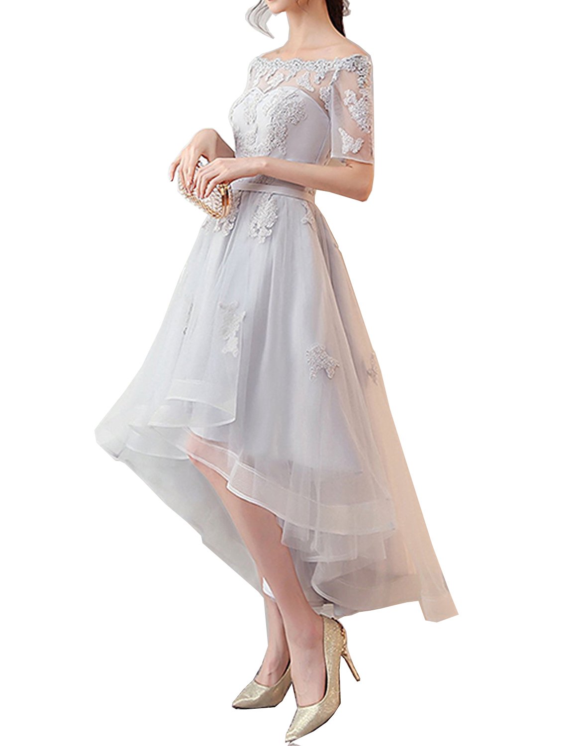 Elegant Aiyi Women's Off-Shoulder High-Low Prom Dress with Short Sleeves | Sexy Cocktail Party Gown for Homecoming, Evening Events & Special Occasions