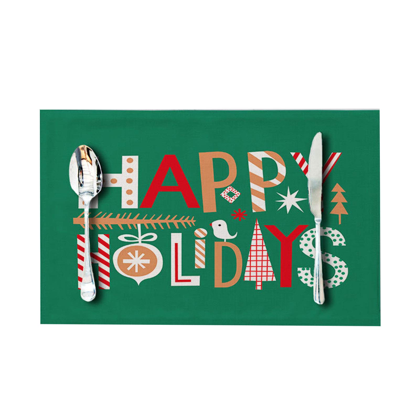 Non-Slip Heat Resistant Christmas Placemat - Green Kitchen Dining Mat for Holiday Parties