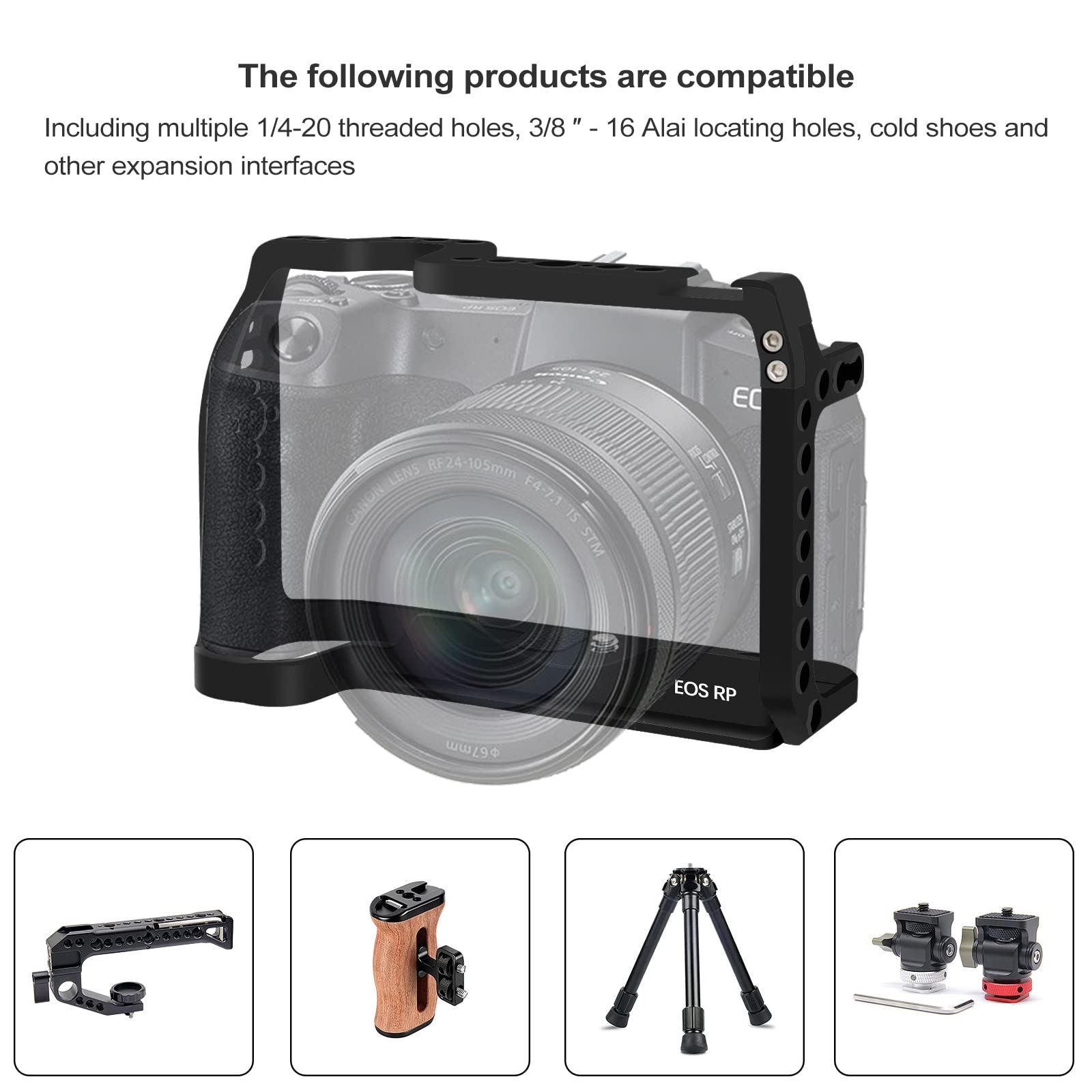 Canon EOS RP Camera Cage - Metal Rig with Cold Shoe Mount for DSLR Video Shooting, Vlogging & Photography Accessories | Perfect for Travel, Studio & Outdoor Filmmaking