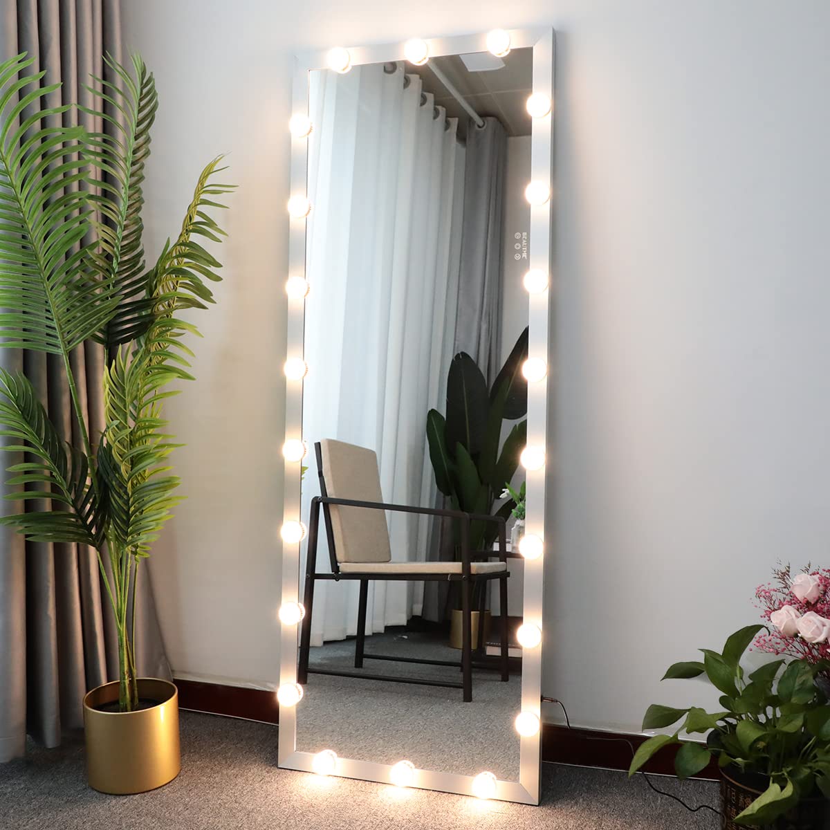 Full Length Mirror with LED Lights - Modern Wall Standing Dressing Mirror with Touch Control, 3 Color Modes for Bedroom, Hotel & Vanity Use - Hollywood Style Illuminated Mirror for Full Body Viewing