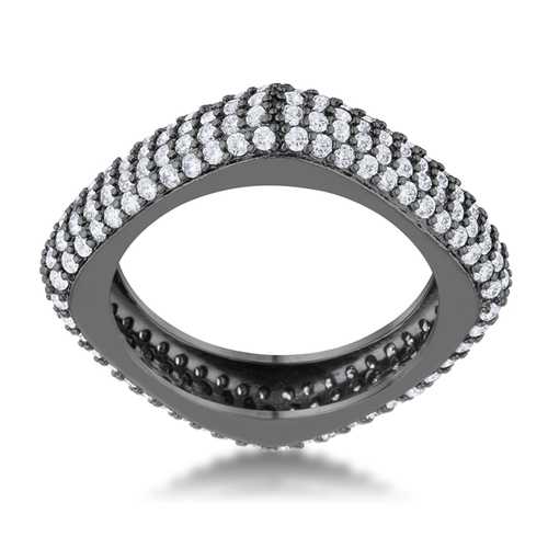 1.29ct CZ Hematite Contemporary Square Band Ring for Women - Sterling Silver Fashion Jewelry - Perfect for Weddings, Parties & Everyday Wear