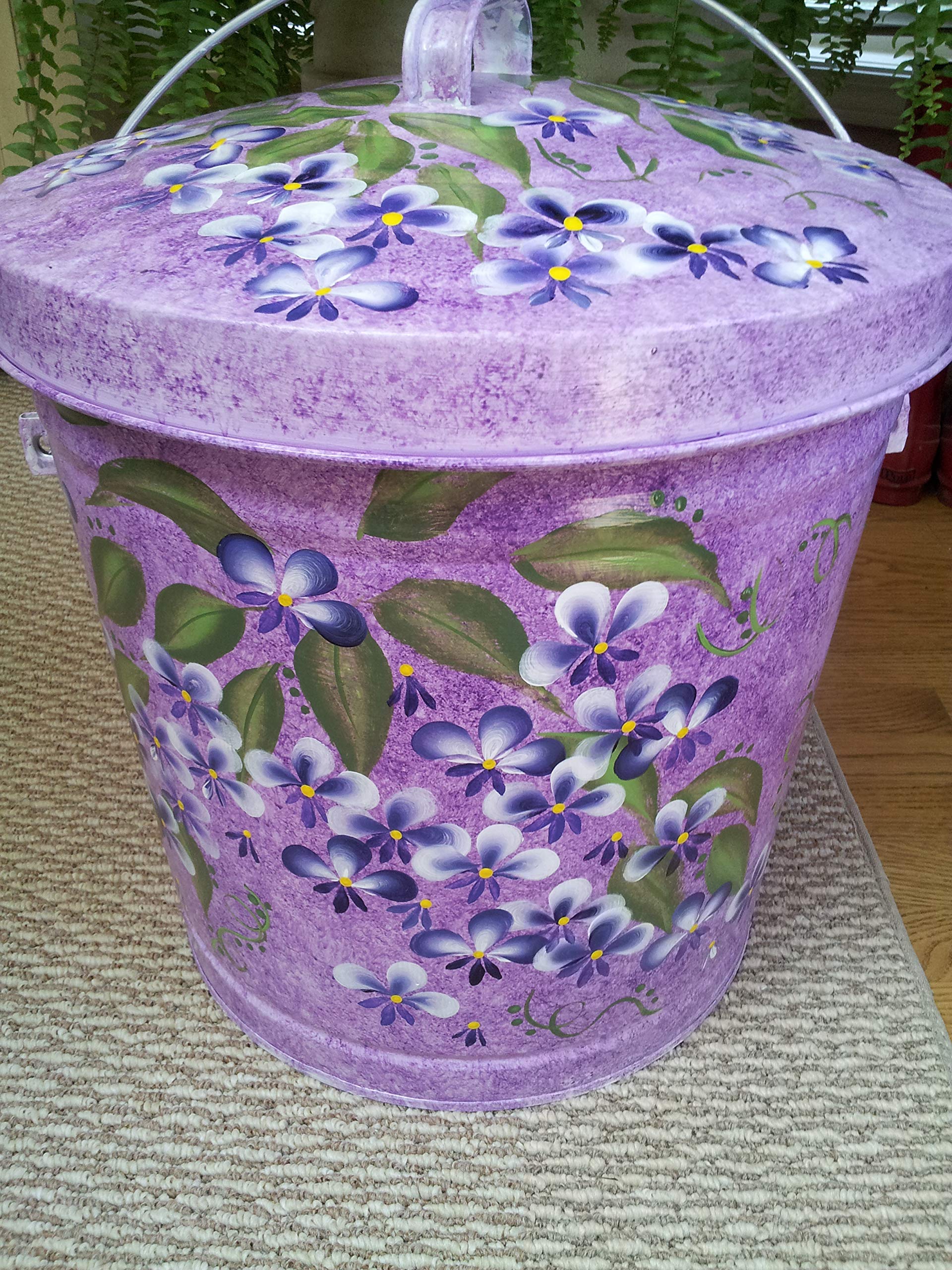 10 Gallon Hand Painted Decorative Trash Can - Elegant Waste Bin for Kitchen, Bathroom & Office - Eco-Friendly Garbage Can with Artistic Designs for Home Decor