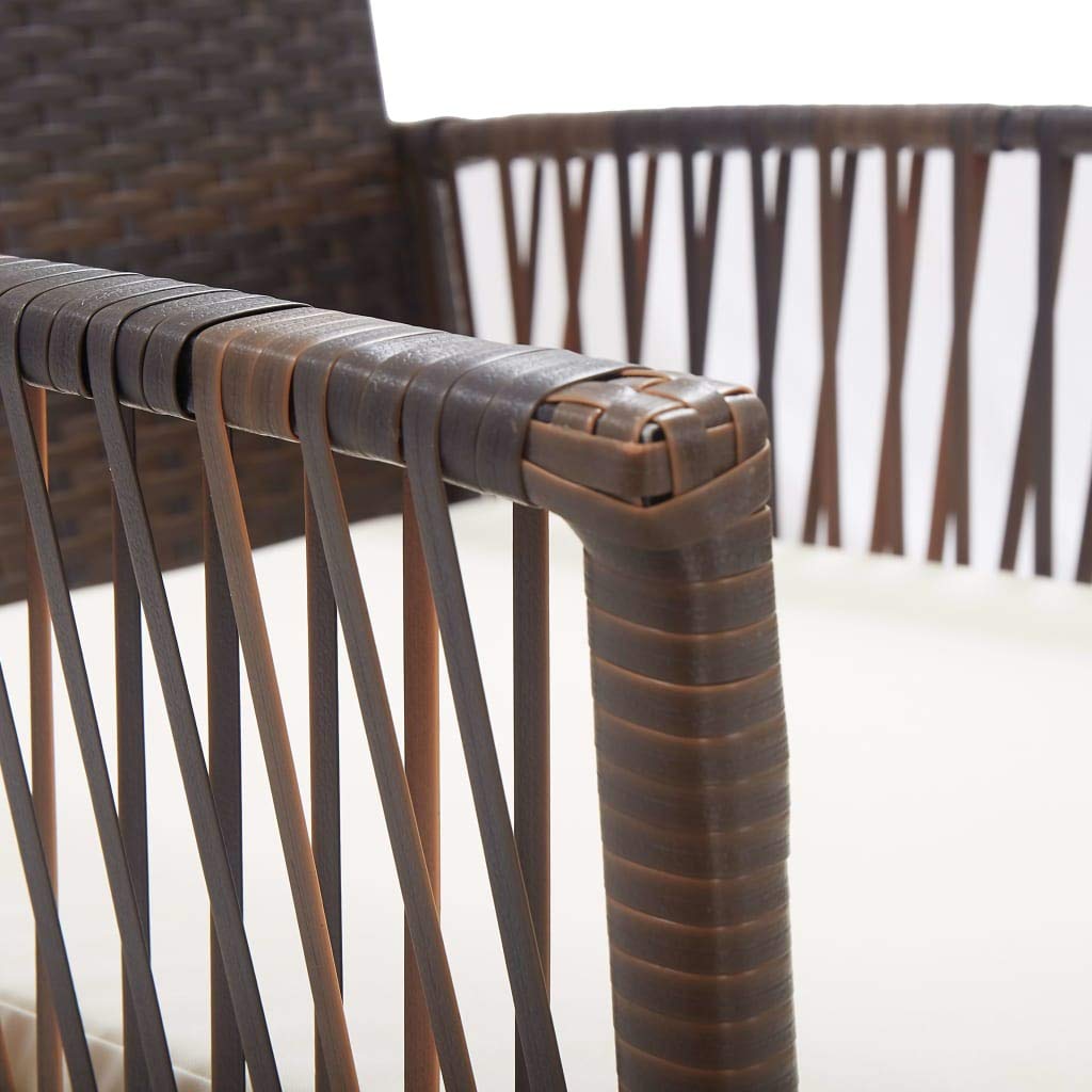 SKM 2-Piece Brown Poly Rattan Patio Armchairs with Cushions - Outdoor Garden, Poolside, and Balcony Furniture Set for Relaxing