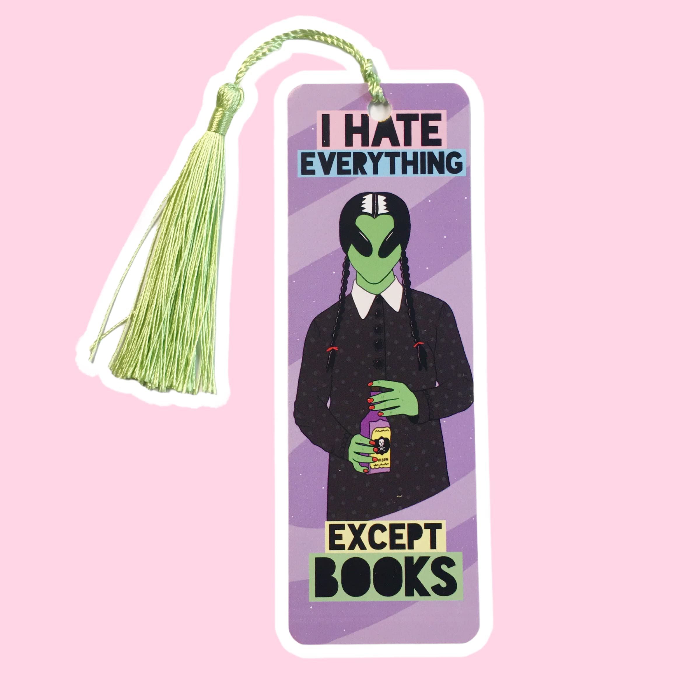 Set of 3 Alien Wednesday Addams UFO Reptilian Funny Cardstock Bookmarks with Tassels - Perfect for Book Lovers, Gifts & Halloween Party Favors