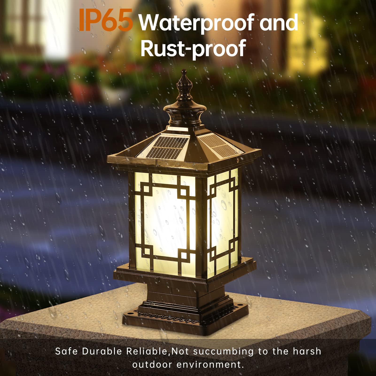 Solar LED Post Light Outdoor - Dimmable Aluminum Fence Cap Lamp with Remote Control, IP65 Waterproof Pillar Lights for Garden, Yard, Pathway (15.7