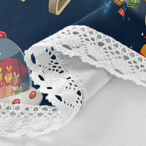 Wusikd Christmas Santa Space Reindeer Round Tablecloth - 60 Inch Outdoor Washable Polyester Table Cover with Umbrella Hole & Lace Trim - Perfect for Camping, Picnics, Patio Parties, BBQs, and Family Gatherings
