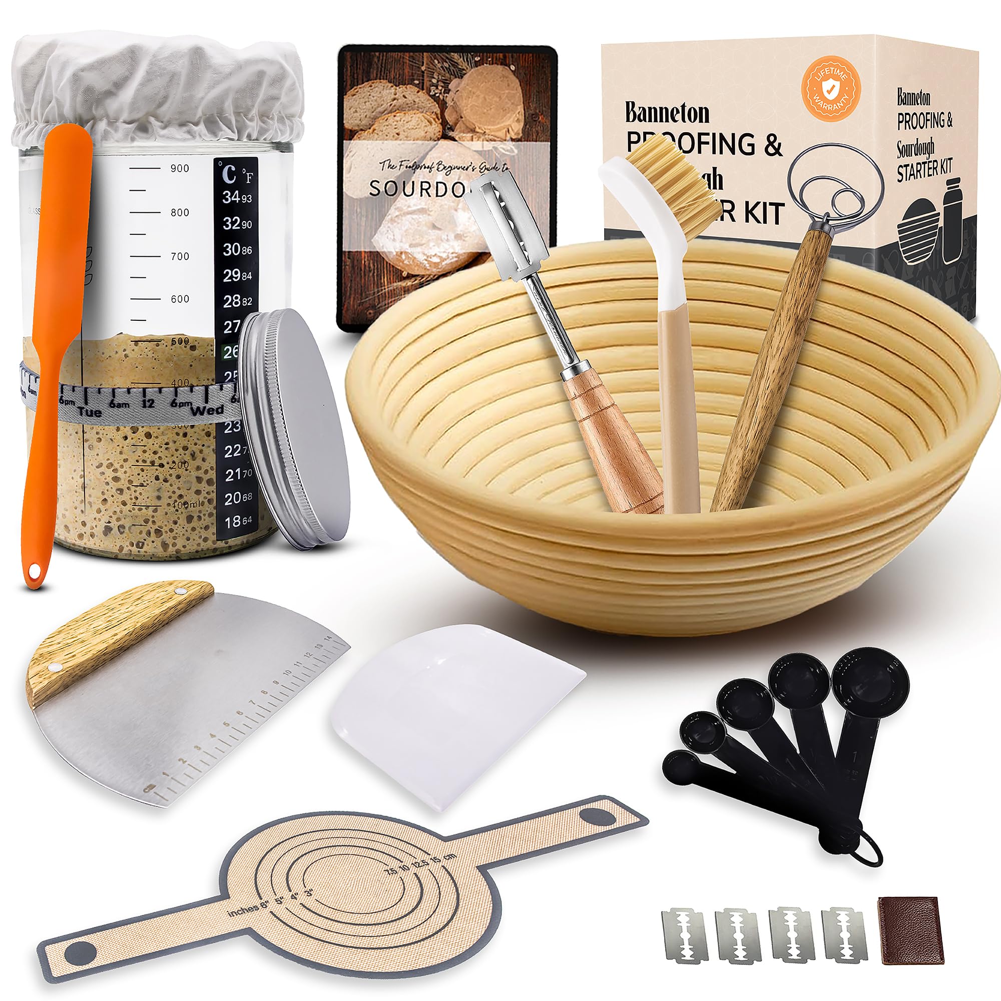 Organic Sourdough Starter Kit with Banneton Basket & Tools - 9