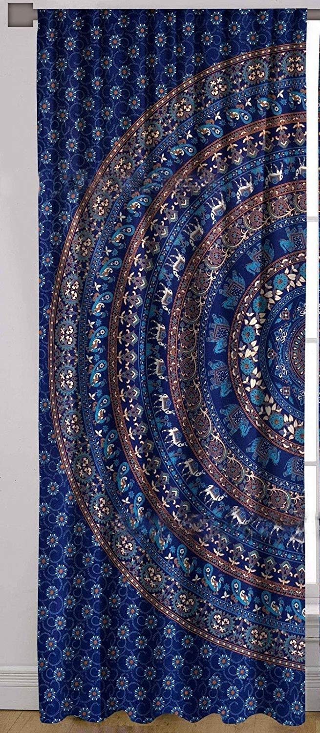 Indian Mandala Cotton Window Curtains - Elephant Printed Door Drapes & Hippie Room Decor for Bedroom, Balcony, Kids Room Divider - Boho Tapestry Wall Hanging for Meditation Spaces & Yoga Studios