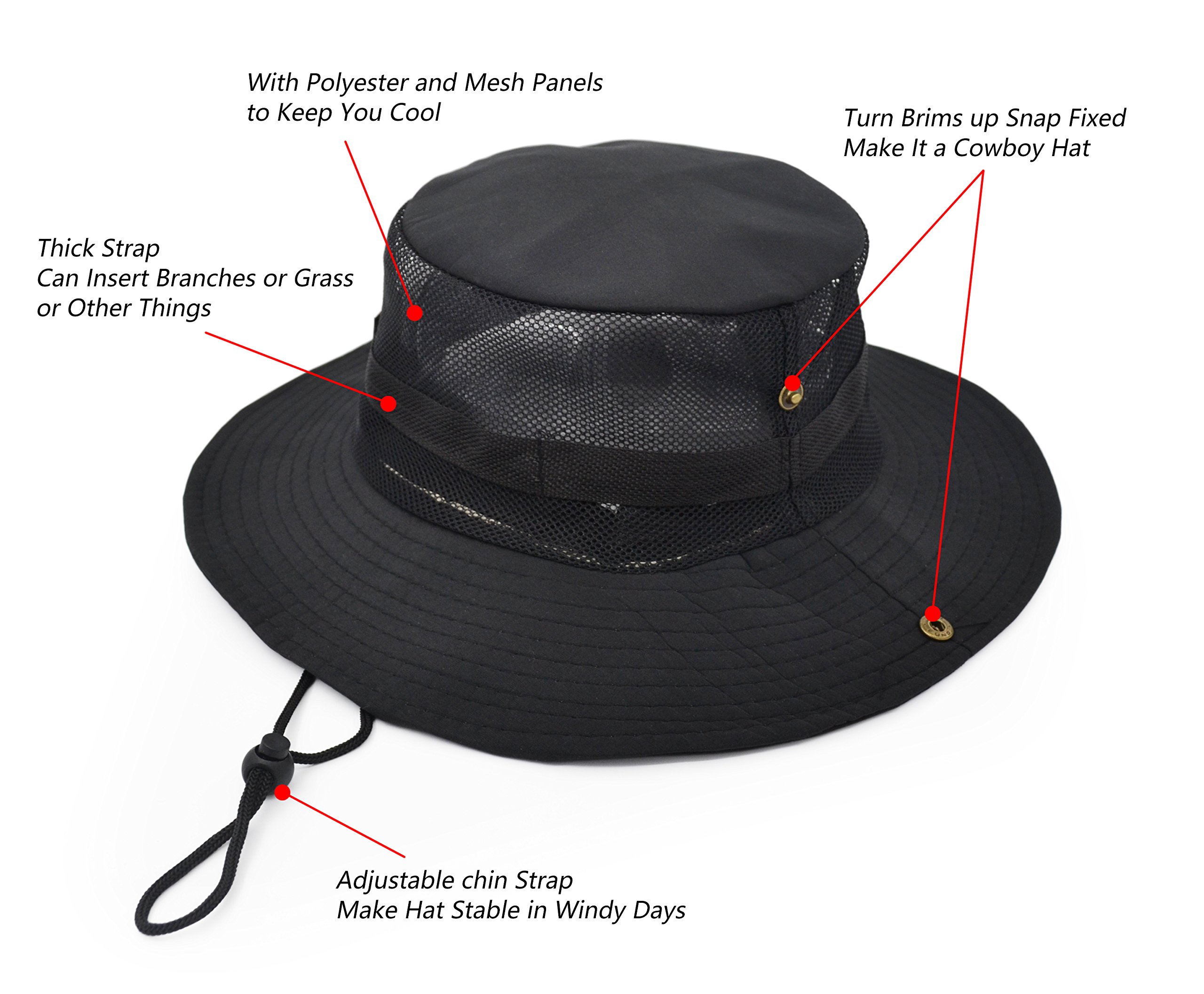 Army Style Outdoor Sun Protection Hat - Breathable Polyester Mesh Panel for Cooling - Perfect for Hiking, Camping & Beach Activities