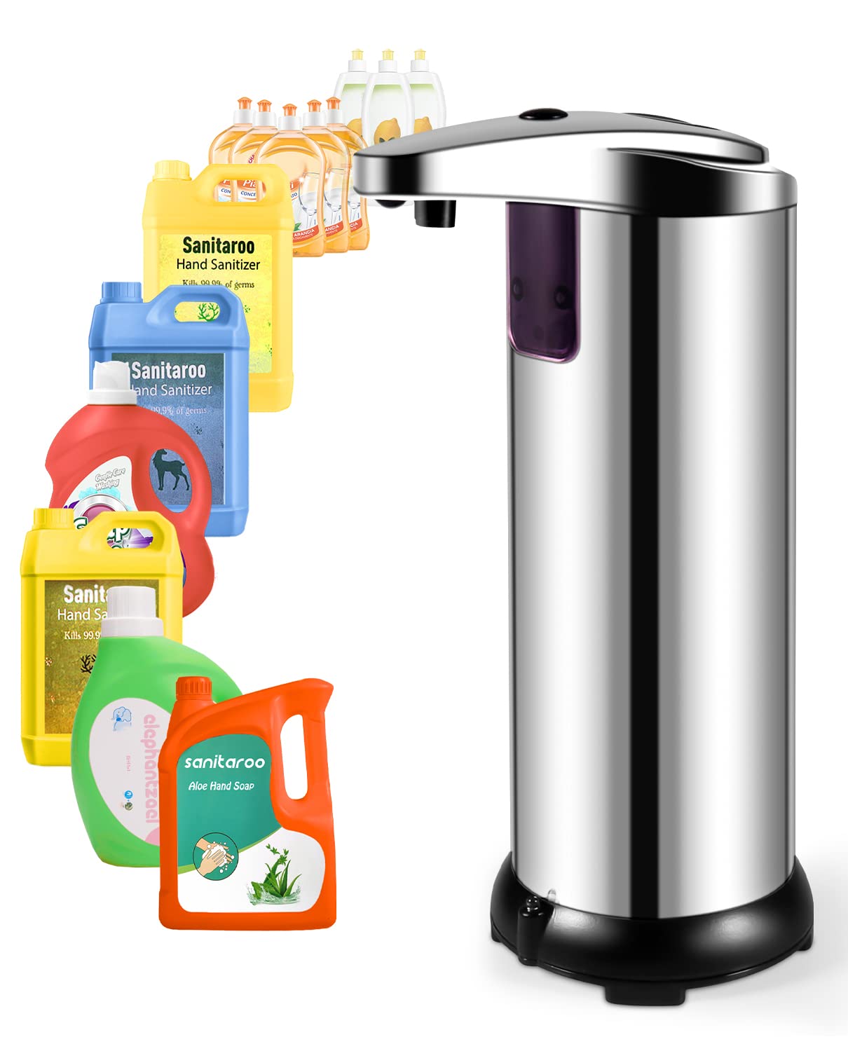 Automatic Touchless Soap Dispenser for Kitchen & Bathroom - Hands-Free Liquid Soap Dispenser with Silver Finish (Model W-211) - Perfect for Sink Countertops, Restaurants, and Public Restrooms