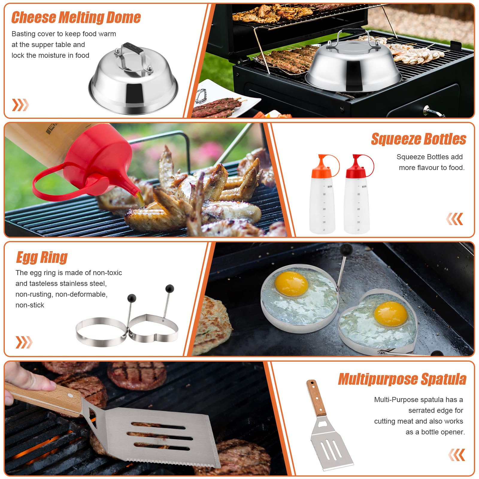 28 Pcs Heavy Duty Stainless Steel Griddle Accessories Kit - Professional Round Melting Dome & Iron Smash Burger Press for Flat Top Grilling | Perfect for BBQ, Outdoor Cooking, Backyard Parties & Restaurant Use