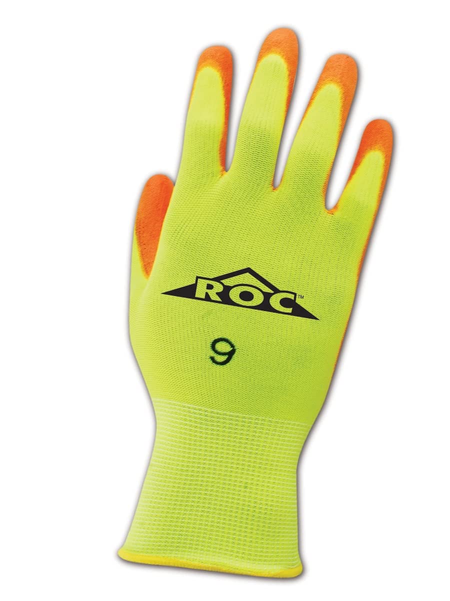 MAGID ROC Polyurethane Palm Coated Dry Grip Hi-Visibility Work Gloves - 72 Pairs (HV144) - Durable Safety Gloves for Construction, Warehouse & Outdoor Work