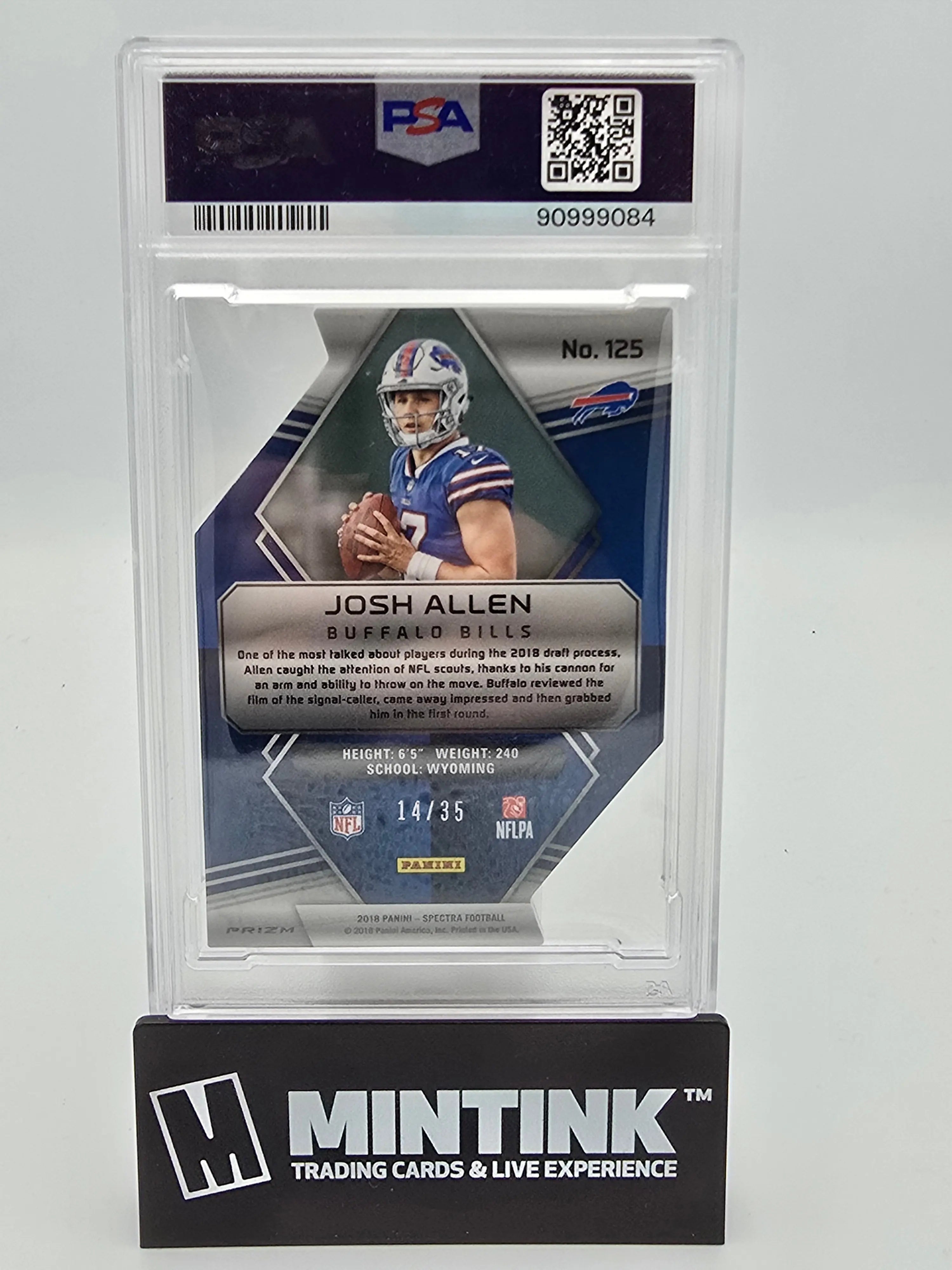 2018 Panini Spectra Football Josh Allen Rookie Neon Blue Die Cut PSA 10 14/35 - Rare Collectible Trading Card for NFL Fans & Sports Memorabilia Collectors - Perfect for Display, Investment, and Gifting